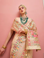 Monjolika Fashion Cream Banarasi Silk Traditional Saree with Meenakari and Weaving Work | Grocsy
