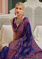 Monjolika Fashion Blue Banarasi Silk Traditional Saree with Meenakari and Weaving Work | Grocsy