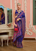 Monjolika Fashion Blue Banarasi Silk Traditional Saree with Meenakari and Weaving Work | Grocsy