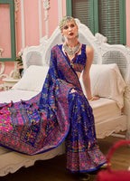 Monjolika Fashion Blue Banarasi Silk Traditional Saree with Meenakari and Weaving Work | Grocsy