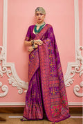 Monjolika Fashion Dark Magenta Banarasi Silk Traditional Saree with Meenakari and Weaving Work | Grocsy