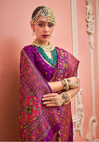 Monjolika Fashion Dark Magenta Banarasi Silk Traditional Saree with Meenakari and Weaving Work | Grocsy