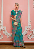 Monjolika Fashion Teal Banarasi Silk Traditional Saree with Meenakari and Weaving Work | Grocsy