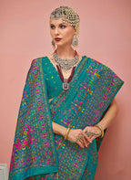 Monjolika Fashion Teal Banarasi Silk Traditional Saree with Meenakari and Weaving Work | Grocsy