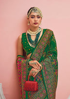 Monjolika Fashion Green Banarasi Silk Traditional Saree with Meenakari and Weaving Work | Grocsy