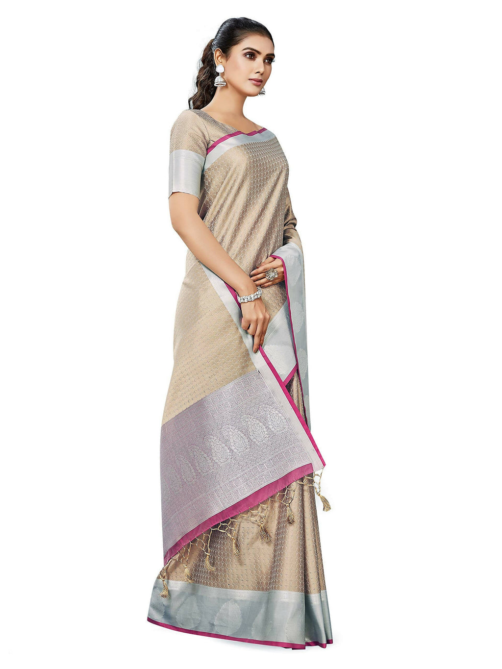 Mimosa Women's Banarasi Art Silk Brown Saree | Grocsy