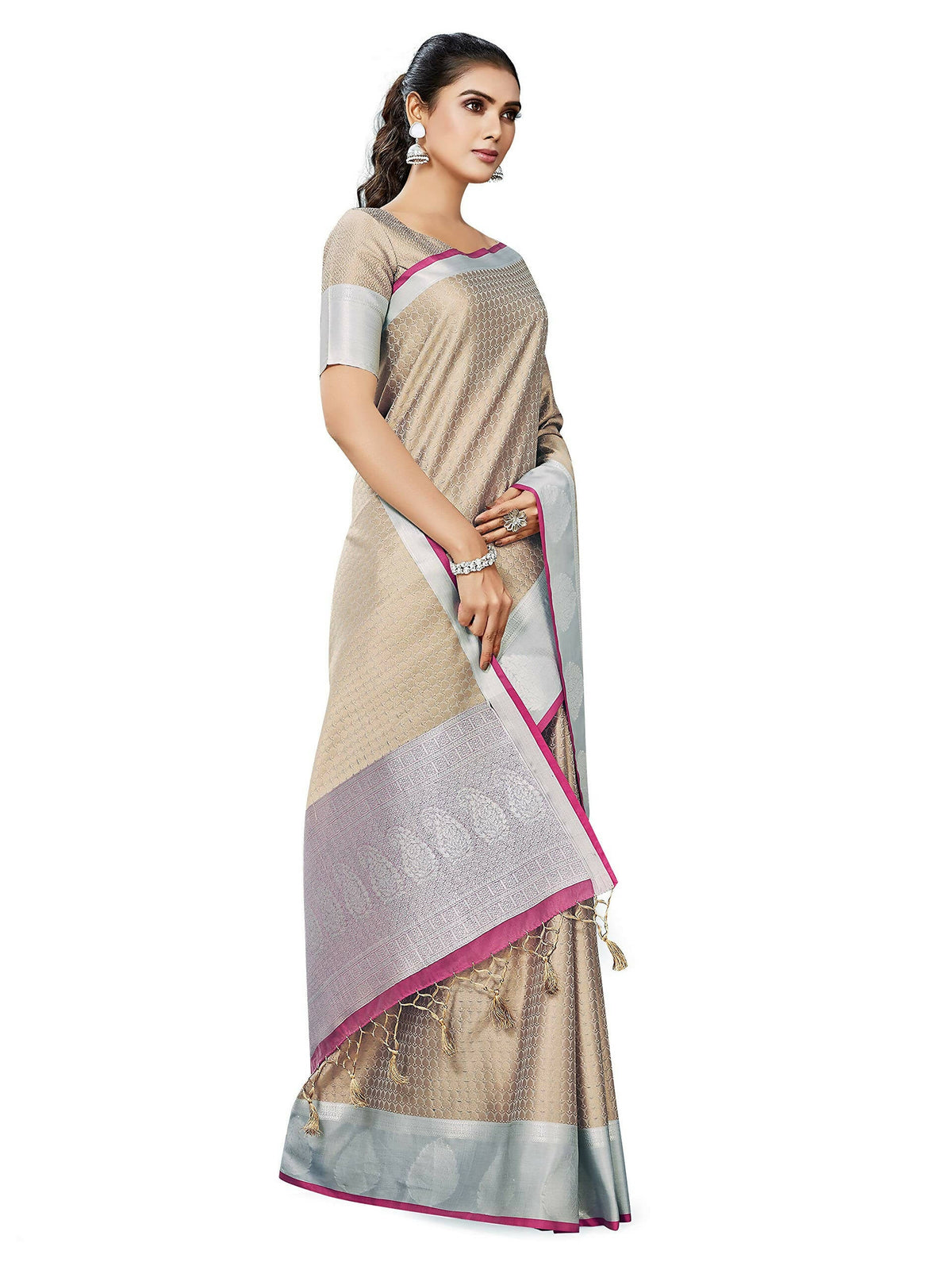 Mimosa Women's Banarasi Art Silk Brown Saree | Grocsy
