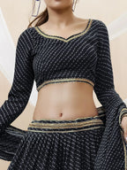 Tulsi Art Wonderful Black Leheriya Printed Georgette Party Wear Lehenga Choli | Grocsy