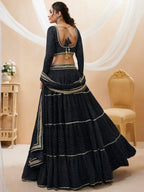 Tulsi Art Wonderful Black Leheriya Printed Georgette Party Wear Lehenga Choli | Grocsy