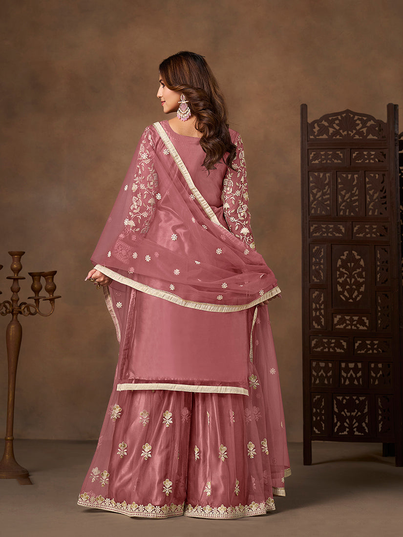 Monjolika Fashion Net Embroidered Onion Pink Salwar Kameez | Grocsy