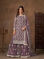 Monjolika Fashion Net Embroidered Lilac Salwar Kameez | Grocsy