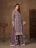 Monjolika Fashion Net Embroidered Lilac Salwar Kameez | Grocsy