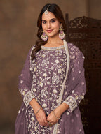 Monjolika Fashion Net Embroidered Lilac Salwar Kameez | Grocsy