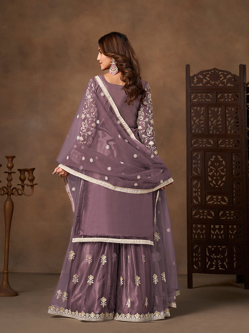 Monjolika Fashion Net Embroidered Lilac Salwar Kameez | Grocsy