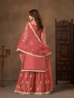 Monjolika Fashion Net Embroidered Coral Salwar Kameez | Grocsy