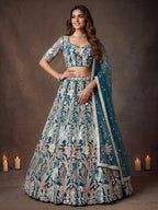 Tulsi Art Attractive Blue Sequins Net Engagement Wear Lehenga Choli With Dupatta | Grocsy