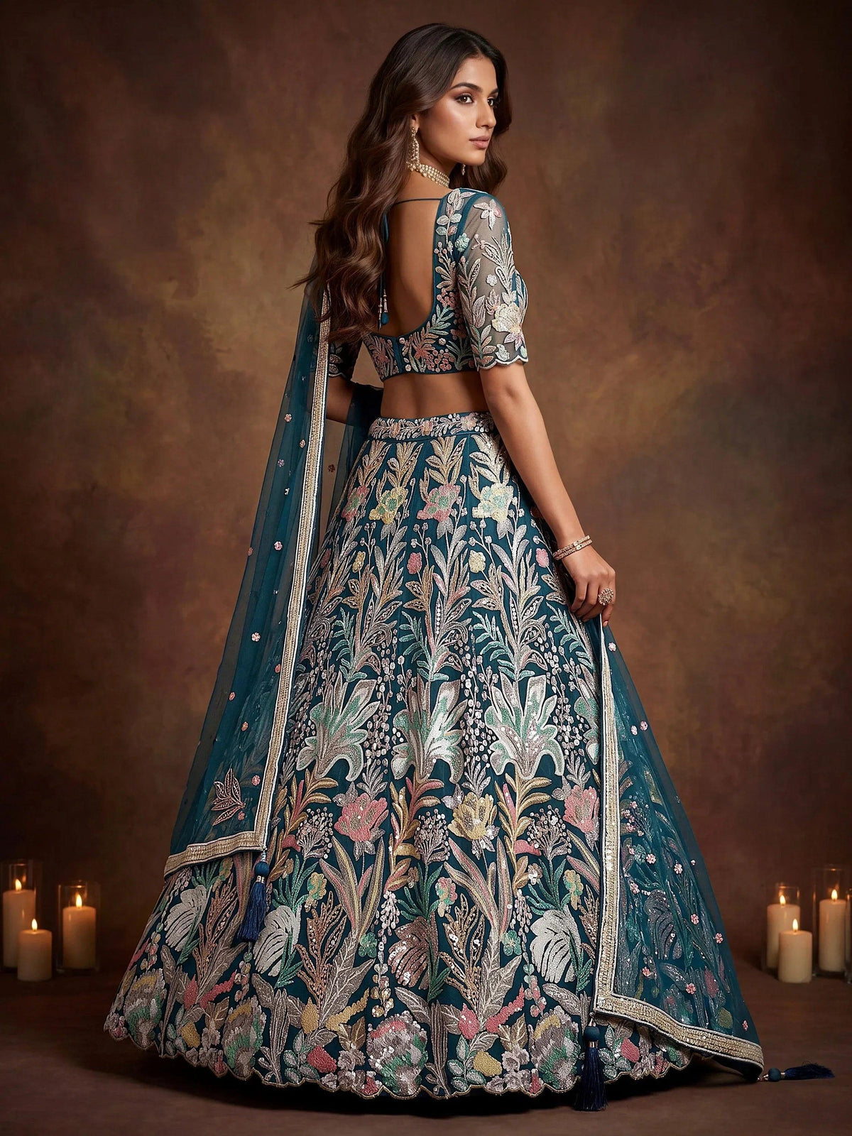 Tulsi Art Attractive Blue Sequins Net Engagement Wear Lehenga Choli With Dupatta | Grocsy