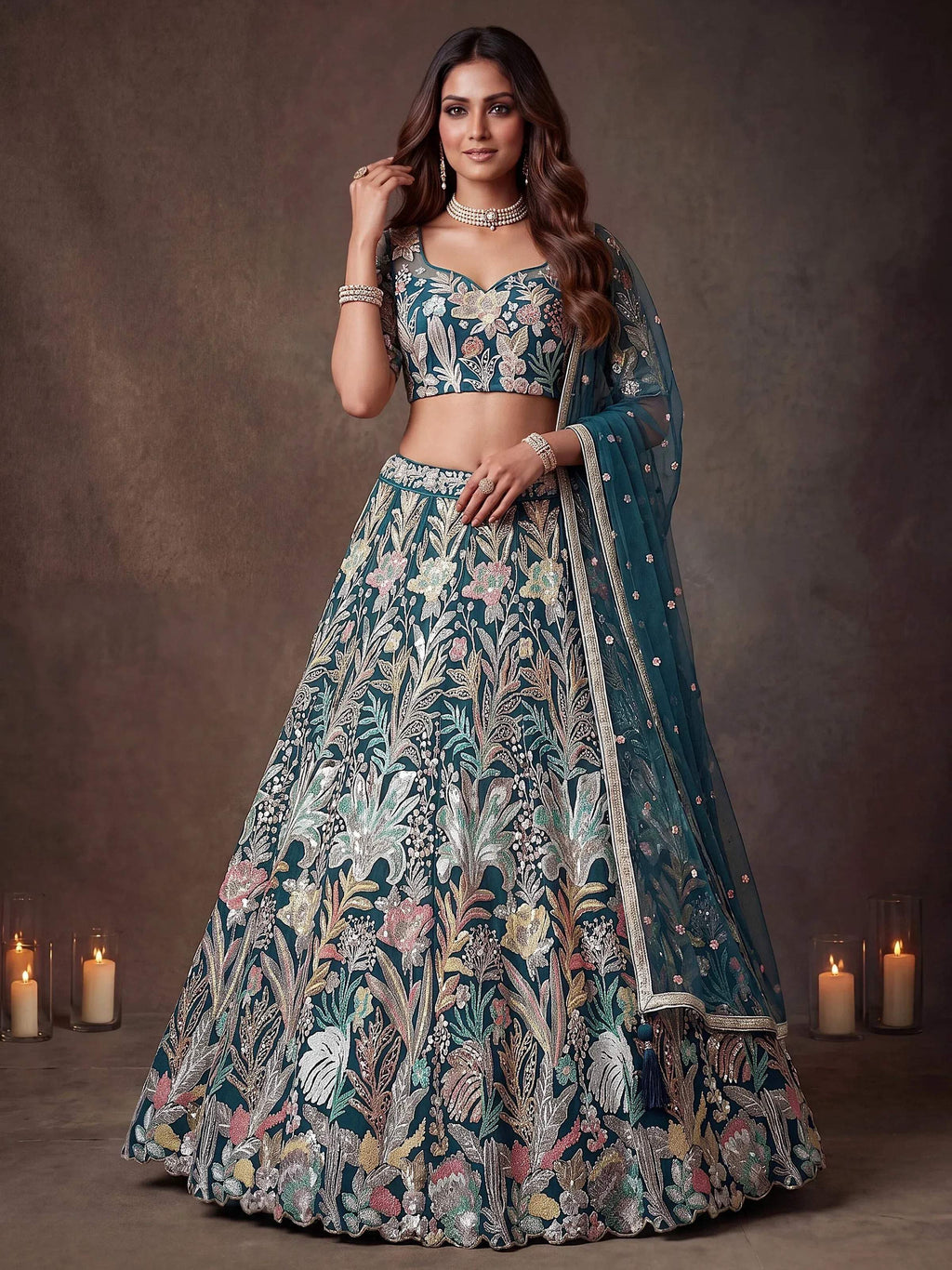 Tulsi Art Attractive Blue Sequins Net Engagement Wear Lehenga Choli With Dupatta | Grocsy