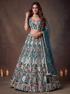 Tulsi Art Attractive Blue Sequins Net Engagement Wear Lehenga Choli With Dupatta | Grocsy