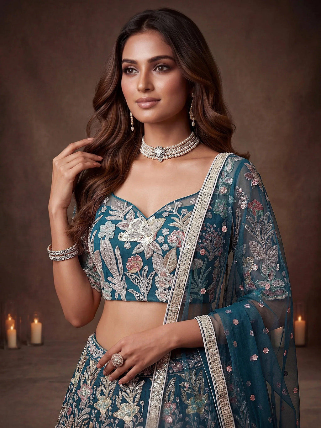 Tulsi Art Attractive Blue Sequins Net Engagement Wear Lehenga Choli With Dupatta | Grocsy
