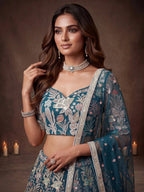 Tulsi Art Attractive Blue Sequins Net Engagement Wear Lehenga Choli With Dupatta | Grocsy