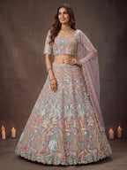 Tulsi Art Dazzling Lavender Sequins Net Wedding Wear Lehenga Choli | Grocsy