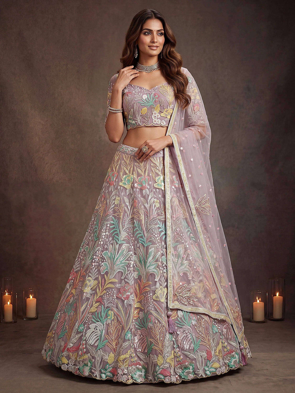 Tulsi Art Dazzling Lavender Sequins Net Wedding Wear Lehenga Choli | Grocsy