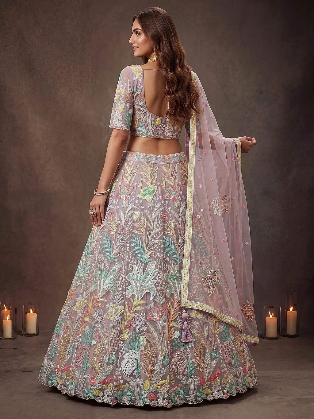 Tulsi Art Dazzling Lavender Sequins Net Wedding Wear Lehenga Choli | Grocsy