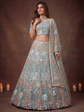 Tulsi Art Sparkling Pista Green Embroidered Net Marriage Wear Lehenga Choli | Grocsy