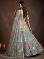 Tulsi Art Sparkling Pista Green Embroidered Net Marriage Wear Lehenga Choli | Grocsy