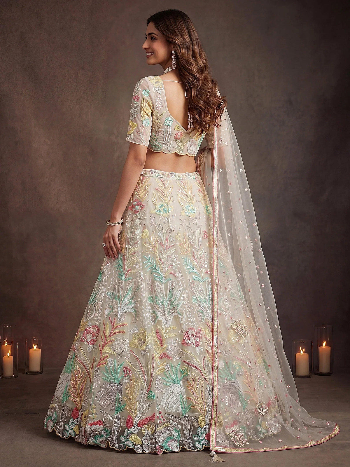 Tulsi Art Majestic Off-White Sequins Net Party Wear Lehenga Choli | Grocsy