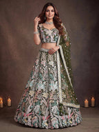 Tulsi Art Adorning Green Sequins Net Reception Wear Lehenga Choli With Dupatta | Grocsy