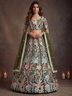 Tulsi Art Adorning Green Sequins Net Reception Wear Lehenga Choli With Dupatta | Grocsy