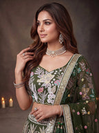 Tulsi Art Adorning Green Sequins Net Reception Wear Lehenga Choli With Dupatta | Grocsy
