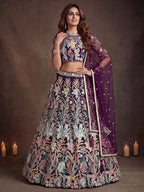 Tulsi Art Awesome Wine Sequins Net Reception Wear Lehenga Choli With Dupatta | Grocsy