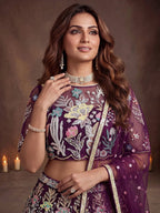 Tulsi Art Awesome Wine Sequins Net Reception Wear Lehenga Choli With Dupatta | Grocsy