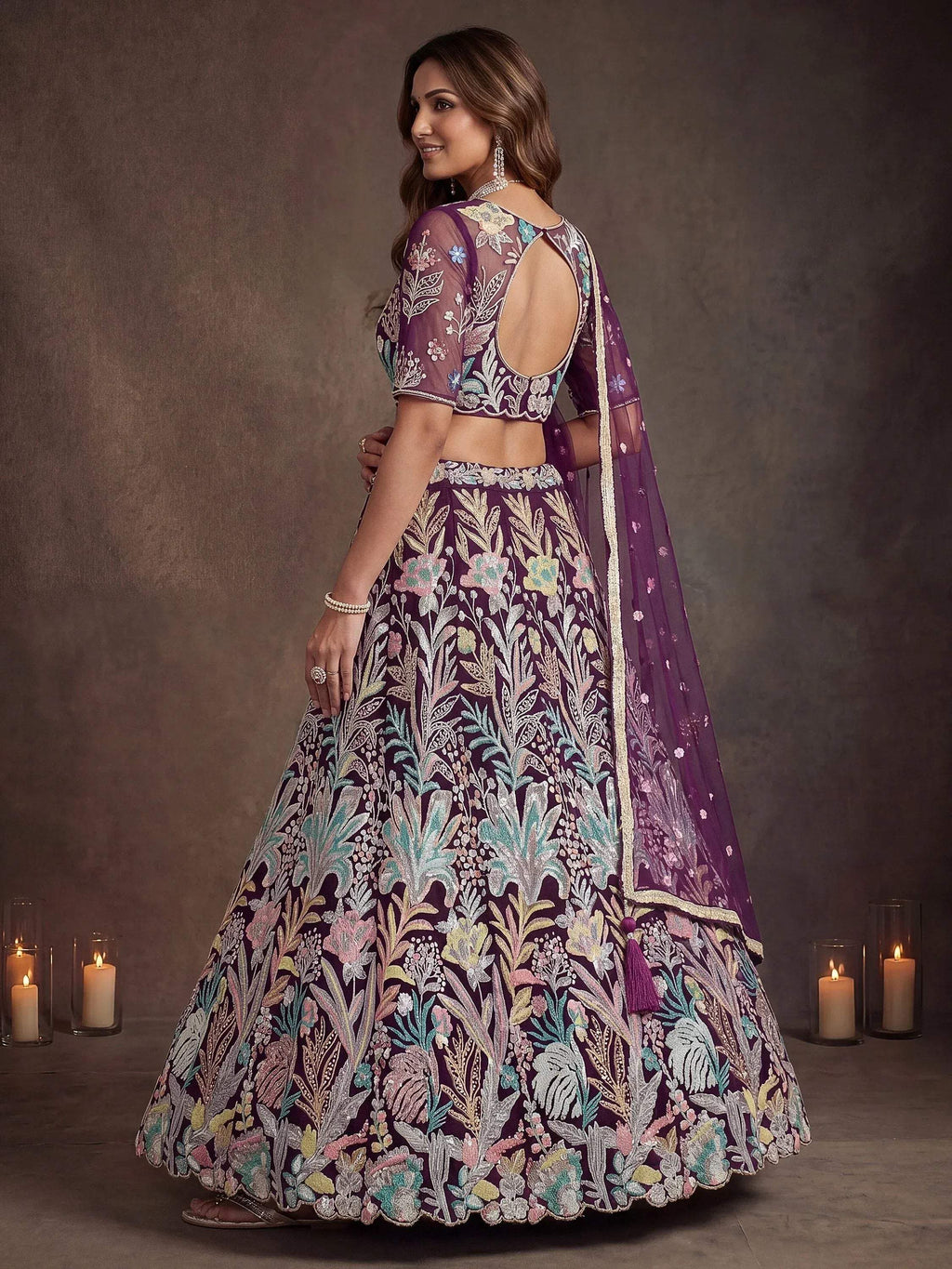 Tulsi Art Awesome Wine Sequins Net Reception Wear Lehenga Choli With Dupatta | Grocsy