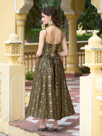 Monjolika Fashion Black Jacquard Zari Weaving A-Line Dress for Women | Grocsy