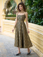 Monjolika Fashion Black Jacquard Zari Weaving A-Line Dress for Women | Grocsy