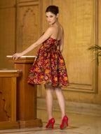 Monjolika Fashion Maroon Floral Weaving Zari Jacquard Strapless Mini Dress | Grocsy