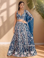 Tulsi Art Astonishing Blue Sequins Net Party Wear Lehenga Choli With Dupatta | Grocsy