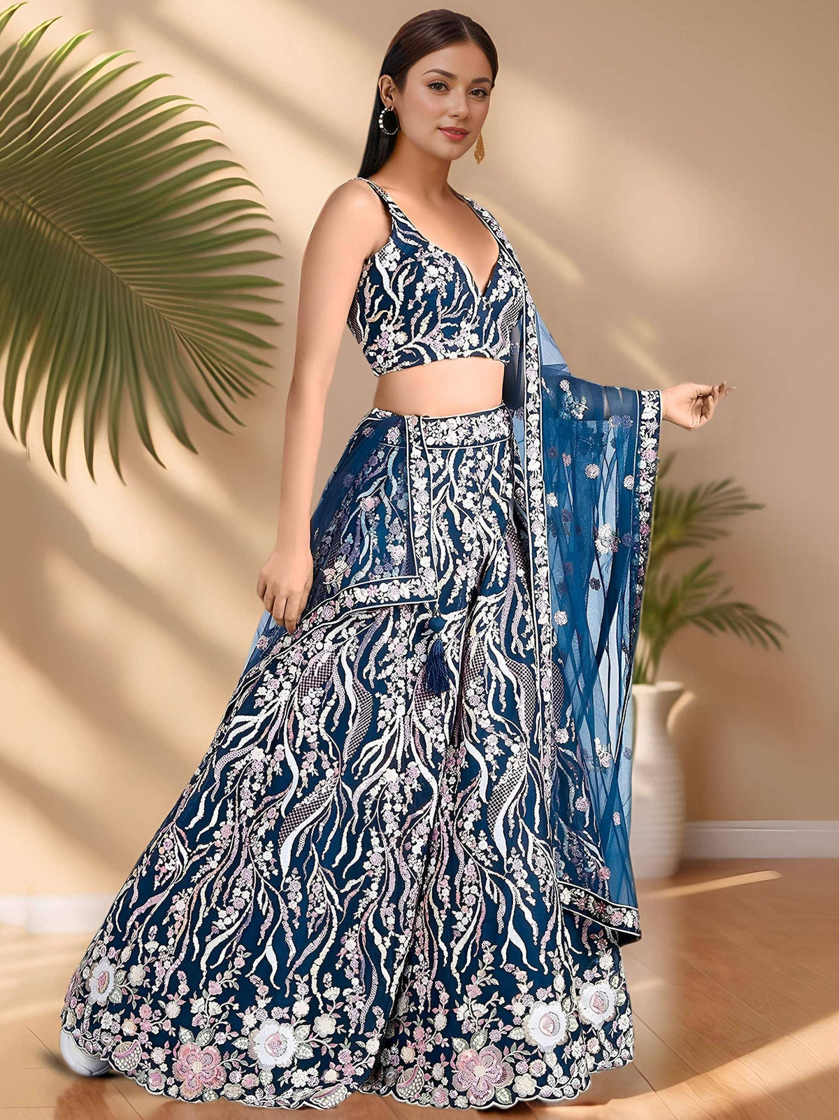 Tulsi Art Astonishing Blue Sequins Net Party Wear Lehenga Choli With Dupatta | Grocsy