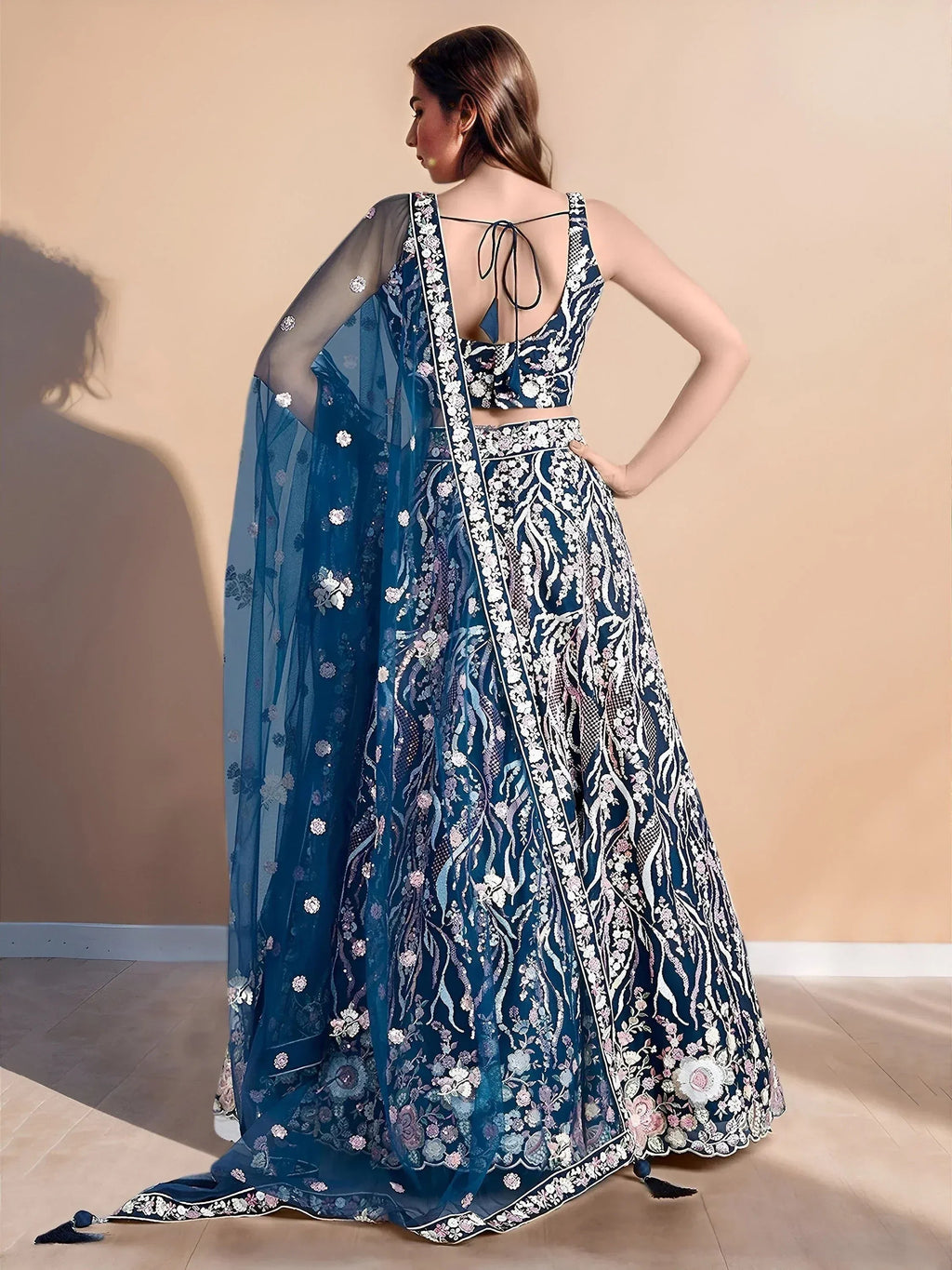 Tulsi Art Astonishing Blue Sequins Net Party Wear Lehenga Choli With Dupatta | Grocsy
