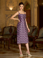 Monjolika Fashion Wine Floral Weaving Zari Jacquard Bodycon Midi Dress With Slit Cut | Grocsy