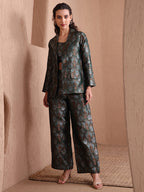 Monjolika Fashion Women's Green Banarasi Brocade Co-ord Set With Designer Blazer & Wide-Leg Pants | Grocsy