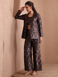 Monjolika Fashion Women's Black Banarasi Brocade Co-ord Set With Designer Blazer & Wide-Leg Pants | Grocsy