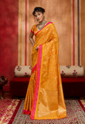 Monjolika Fashion Orange Weaving Satin Silk Blend Festival Trendy Saree | Grocsy