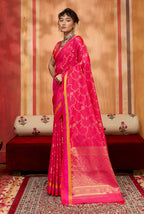 Monjolika Fashion Rani Pink Weaving Satin Silk Blend Festival Trendy Saree | Grocsy