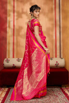 Monjolika Fashion Rani Pink Weaving Satin Silk Blend Festival Trendy Saree | Grocsy
