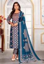 Monjolika Fashion Teal Blue Chanderi Embroidered Work Party Pant Style Suit | Grocsy